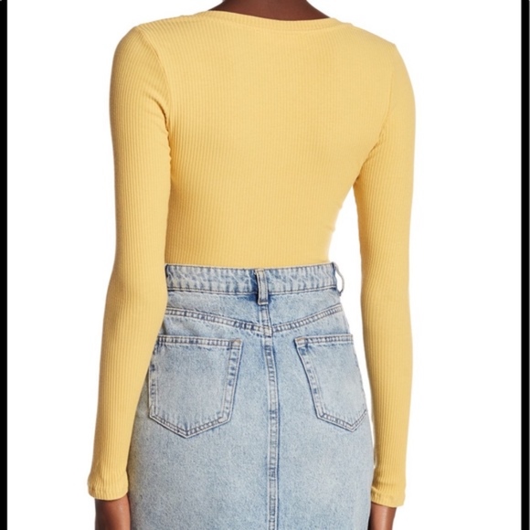 Astr Knot Front Yellow Knit Ribbed Bodysuit NWT - Picture 2 of 9